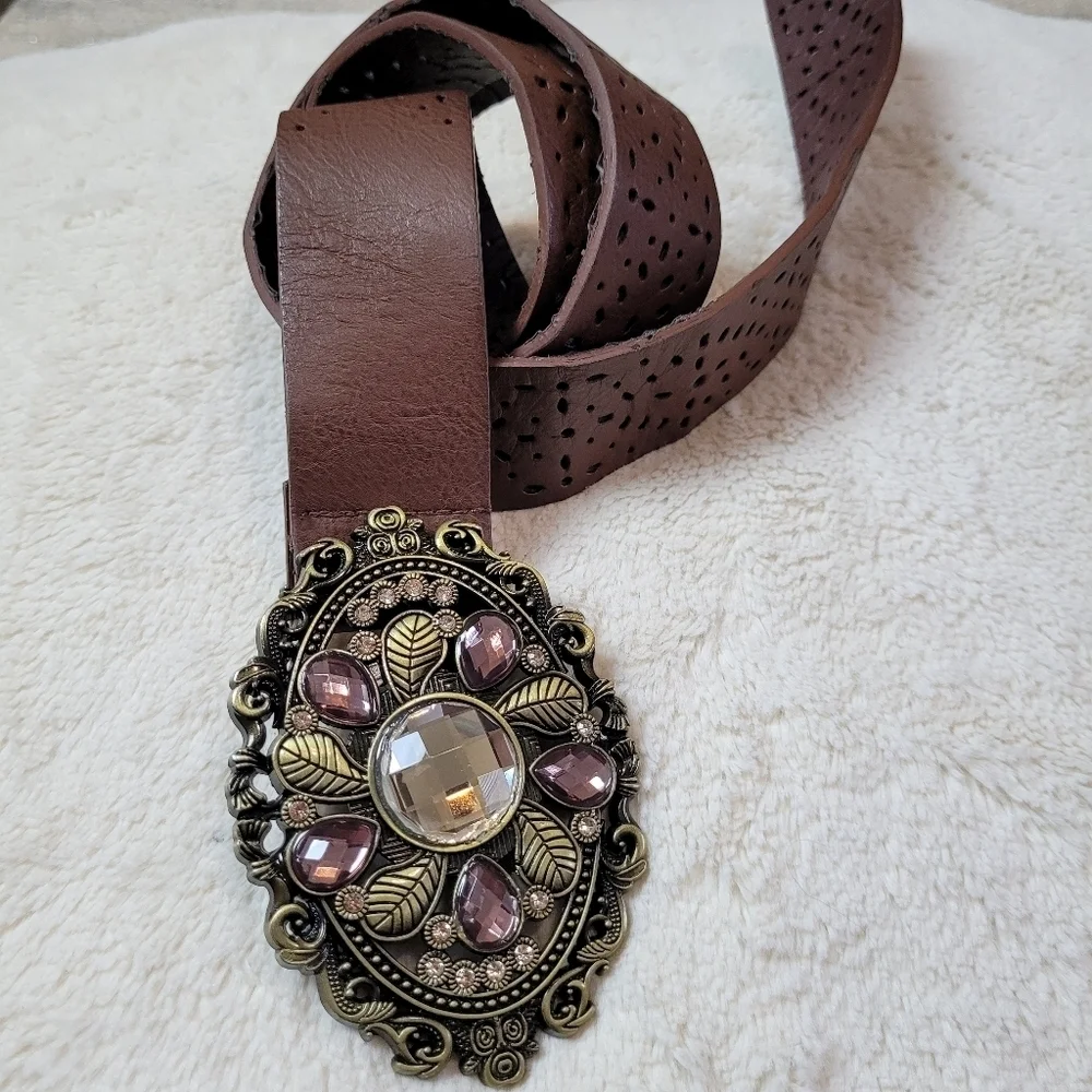 Vintage style brass bejeweled belt